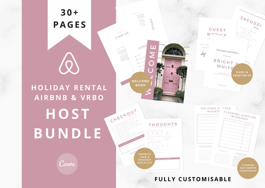 Airbnb Host Bundle | Welcome Book Template | Checkout Checklist | Feedback Form | Welcome Guide |  VRBO |  | Dusky Pink