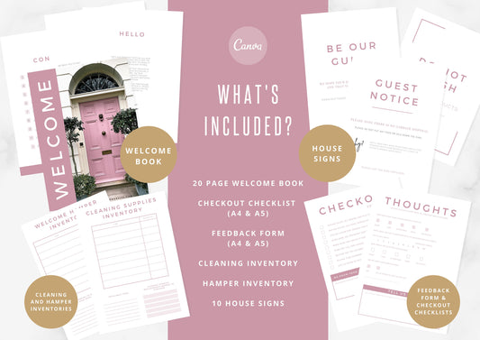 Airbnb Host Bundle | Welcome Book Template | Checkout Checklist | Feedback Form | Welcome Guide |  VRBO |  | Dusky Pink