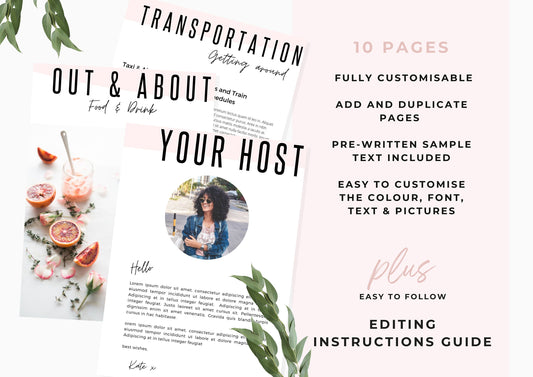 Airbnb Template | eBook Template | Printable | Canva Template | Welcome Book | Airbnb | vrbo | Airbnb Welcome Template | Cotton Pink