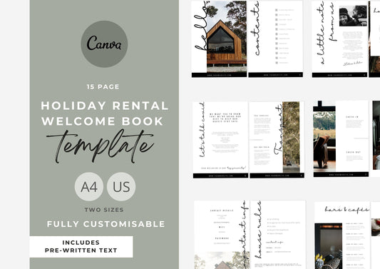 Airbnb Guest Welcome book, fully editable with pre-written text. Have all your information in one place, Woodland Barn