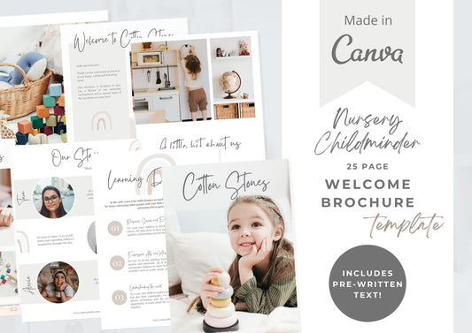 Childminder Welcome guide - Nursery Brochure - Childminder Templates - Prospectus - Brochure template - Small Business  - Cotton Stones