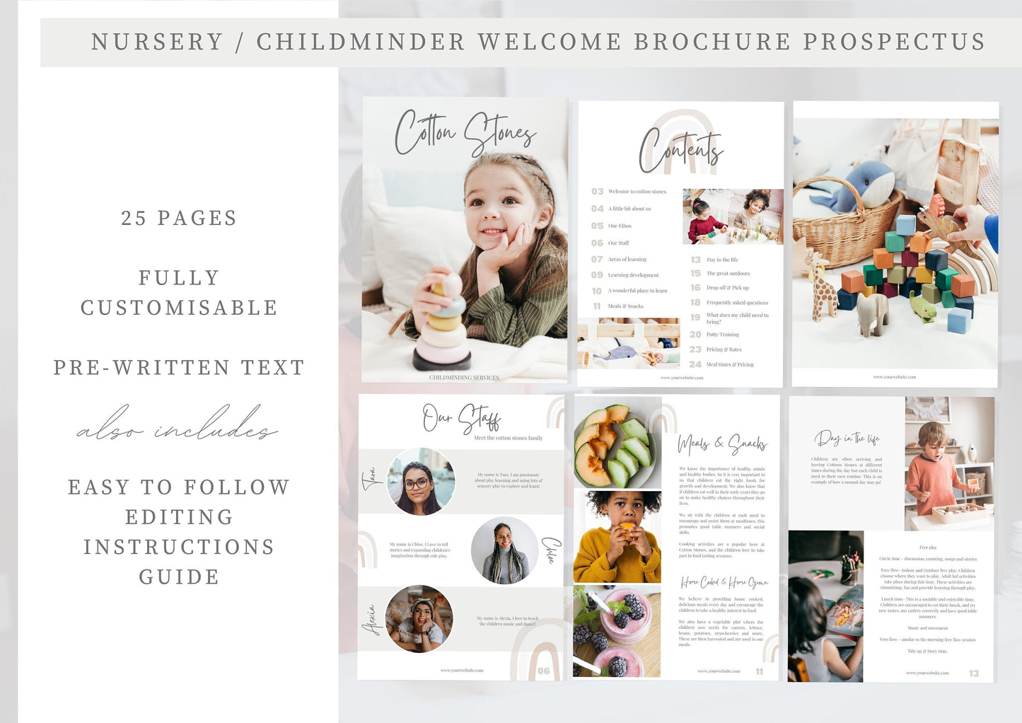 Childminder Welcome guide - Nursery Brochure - Childminder Templates - Prospectus - Brochure template - Small Business  - Cotton Stones