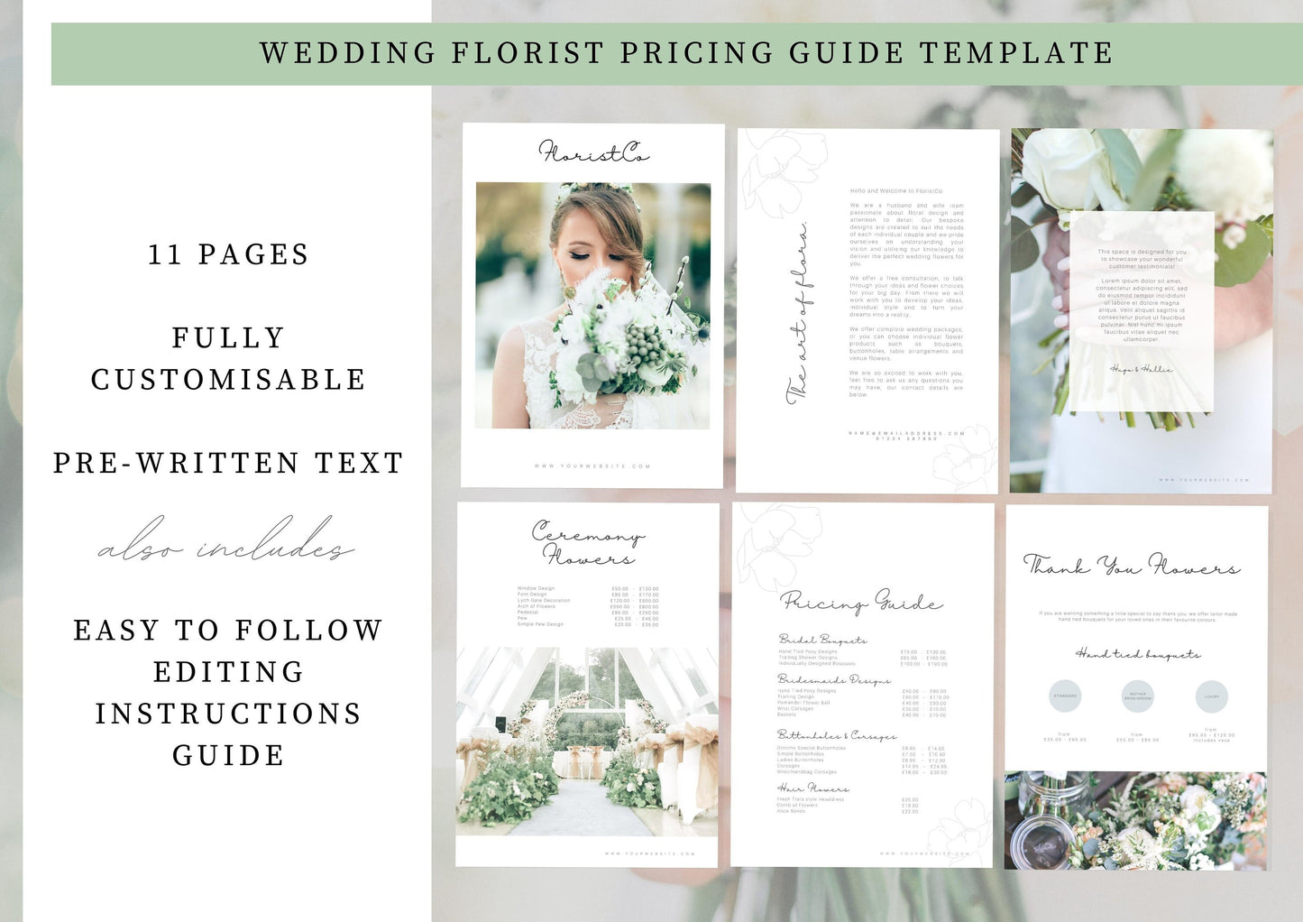 Wedding Florist Pricing Guide -  Welcome guide - Template for Florists - Florist Templates - Guide - Florist Brochure - Petal