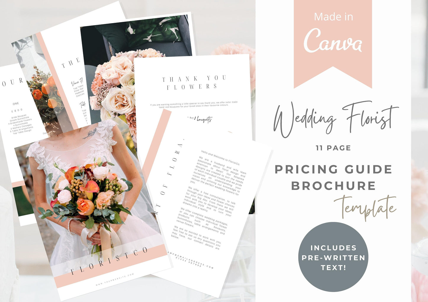 Wedding Florist Pricing Guide -  Welcome guide - Template for Florists - Florist Templates - Guide - Florist Brochure - Buttercup