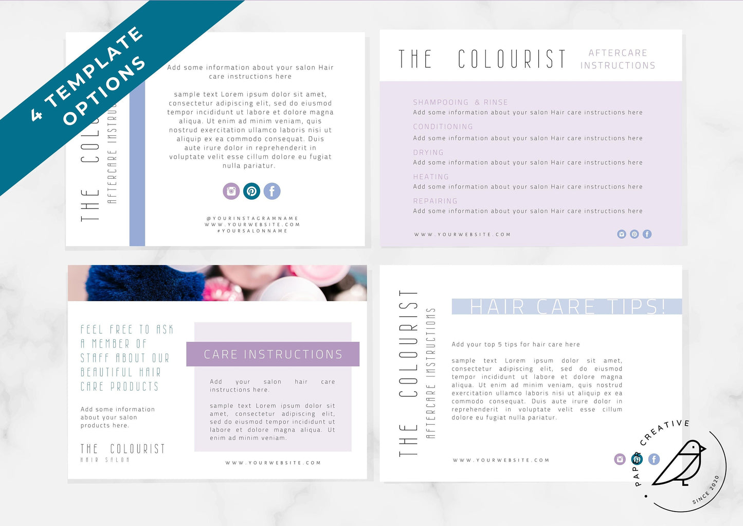 Aftercare Instructions postcard templates | Salon Services  | Pricing Guide | Hair Salon Template |  | digital download | Pastel Pop