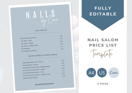 Nail Salon Services Pricing Menu | Pricing Guide | Nail Salon Template | Brochure Template | Business Template | Blue Lagoon