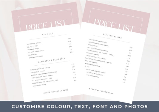 Nail Salon Services Pricing Menu | Pricing Guide | Nail Salon Template | Brochure Template | Business Template | Frosted Berry