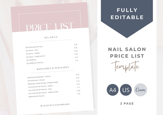 Nail Salon Services Pricing Menu | Pricing Guide | Nail Salon Template | Brochure Template | Business Template | Frosted Berry