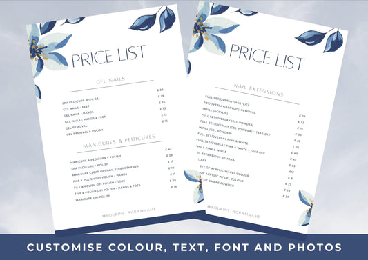 Nail Salon Services Pricing Menu | Pricing Guide | Nail Salon Template | Brochure Template | Business Template | Indigo Leaves