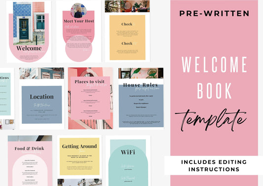 PRE-WRITTEN to save you time, Airbnb Host Welcome Book, Easy to Edit Welcome Guidebook,  Pastel Summer