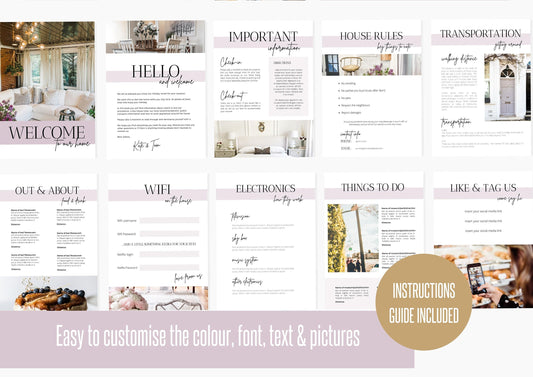 Welcome Book Template | Airbnb Welcome Guide | Editable Canva Airbnb | House manual Superhost eBook | Host signs | VRBO | Lavender