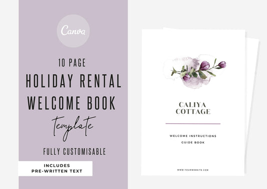 Welcome Book Template | Canva Template | AirBnb | Host Guide | Welcome Book | Home Rental Guidebook | Vacation Guide | Purple Flowers