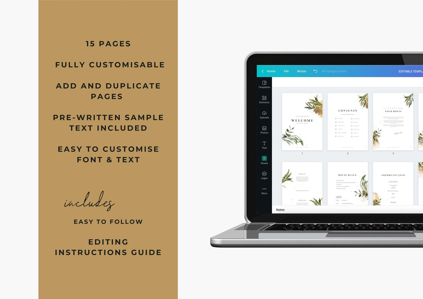 Welcome Book Template | Canva Template | AirBnb | Host Guide | Welcome Book | Home Rental Guidebook | Vacation Guide | Golden Leaves