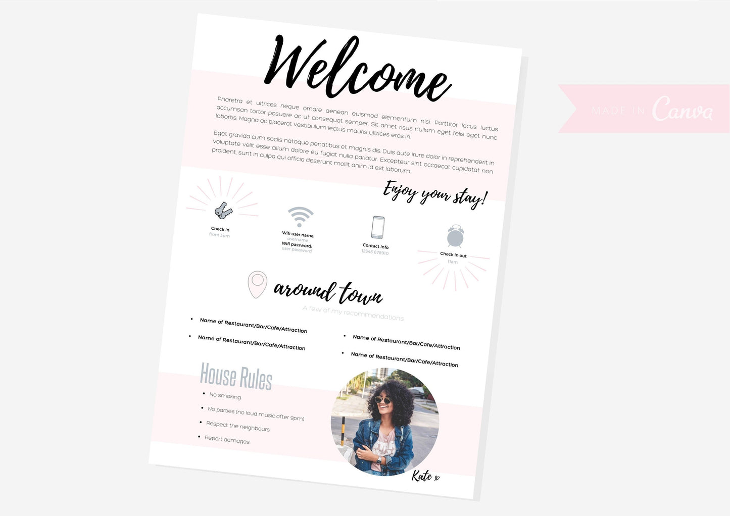 Welcome Letter | Canva Template | AirBnb | Host Guide | Airbnb Host Welcome Letter | Home Rental Welcome Letter | Starlight Pink