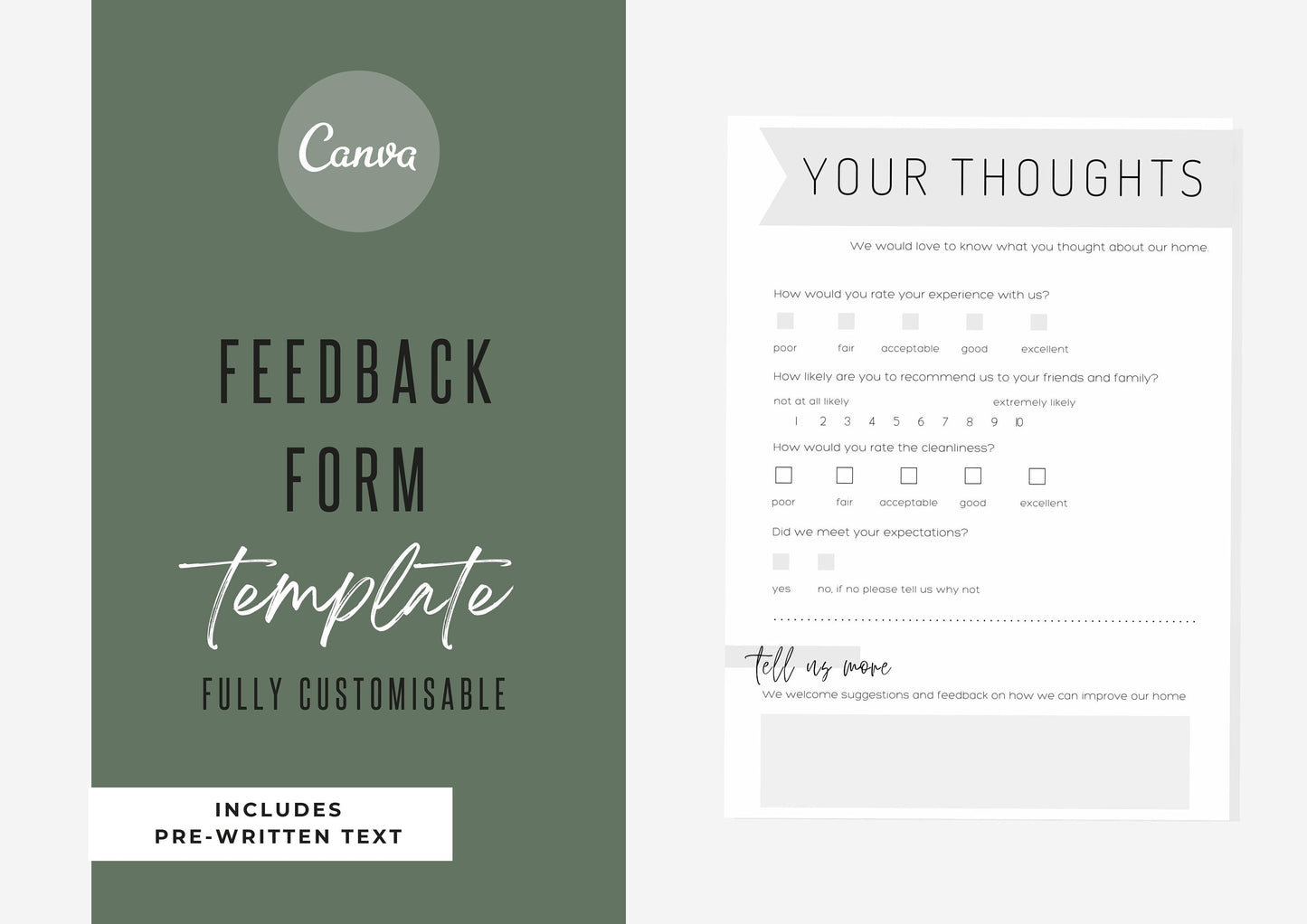 Feedback Form Guest | Canva Template | AirBnb | Host | VRBO | Feedback Form | Home Rental | Vacation Template | Feedback | Moonstone