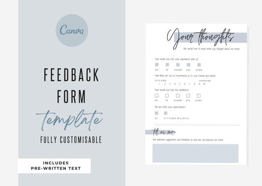 Feedback Form Guest | Canva Template | AirBnb | Host | VRBO | Feedback Form | Home Rental | Vacation Template | Feedback | Dove