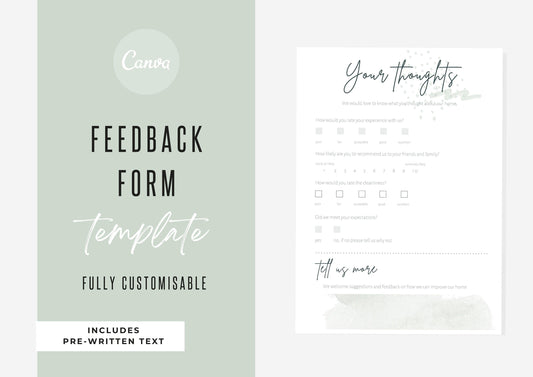 Feedback Form Guest | Canva Template | AirBnb | Host | VRBO | Feedback Form | Home Rental | Vacation Template | Feedback | Sorrel Green