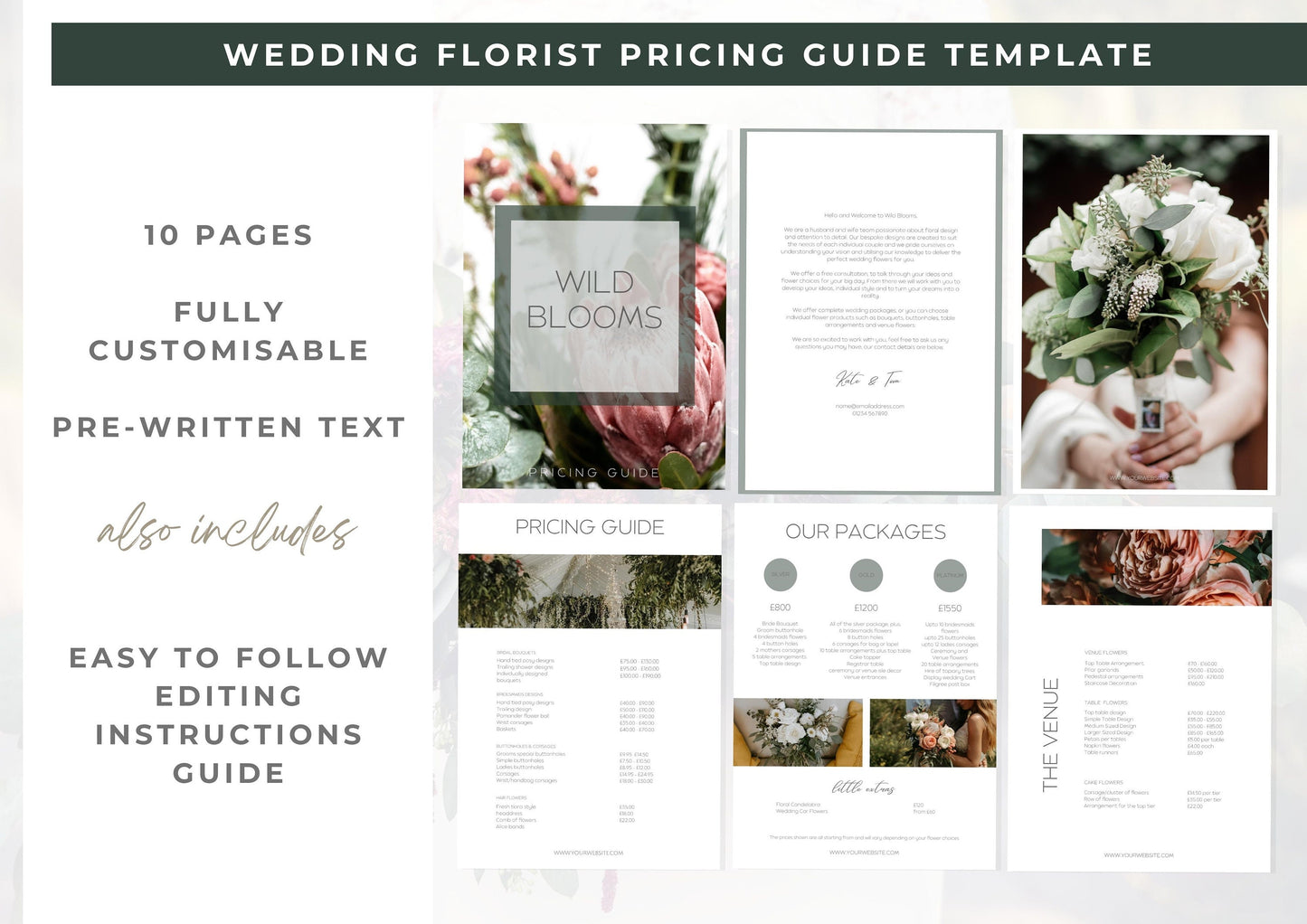 Wedding Florist Pricing Guide -  Welcome guide - Template for Florists - Florist Templates - Guide - Florist Brochure - Flora