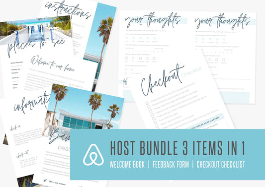 Host Bundle | Welcome Book | Checklist | Feedback Form | Welcome Guide |  VRBO | Guest Book Template |AirBnb | Bamboo Leaf Beach House