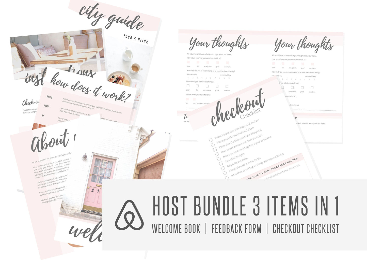 Host Bundle | Welcome Book | Checklist | Feedback Form | Welcome Guide |  VRBO | Guest Book Template | Casa Rose