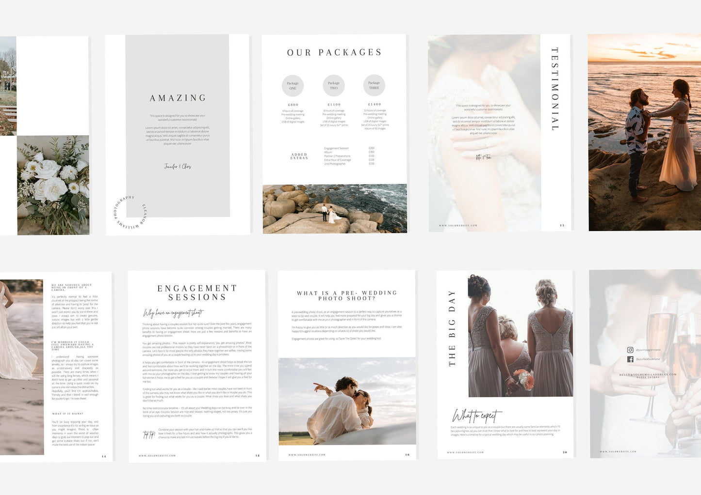 Wedding Photography Portfolio Template – Easily Customisable to suit your branding, Editable Client Brochure with pricing pages