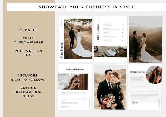 Photography pricing template for wedding photographers | Editable photography pricing and portfolio template fully customisable