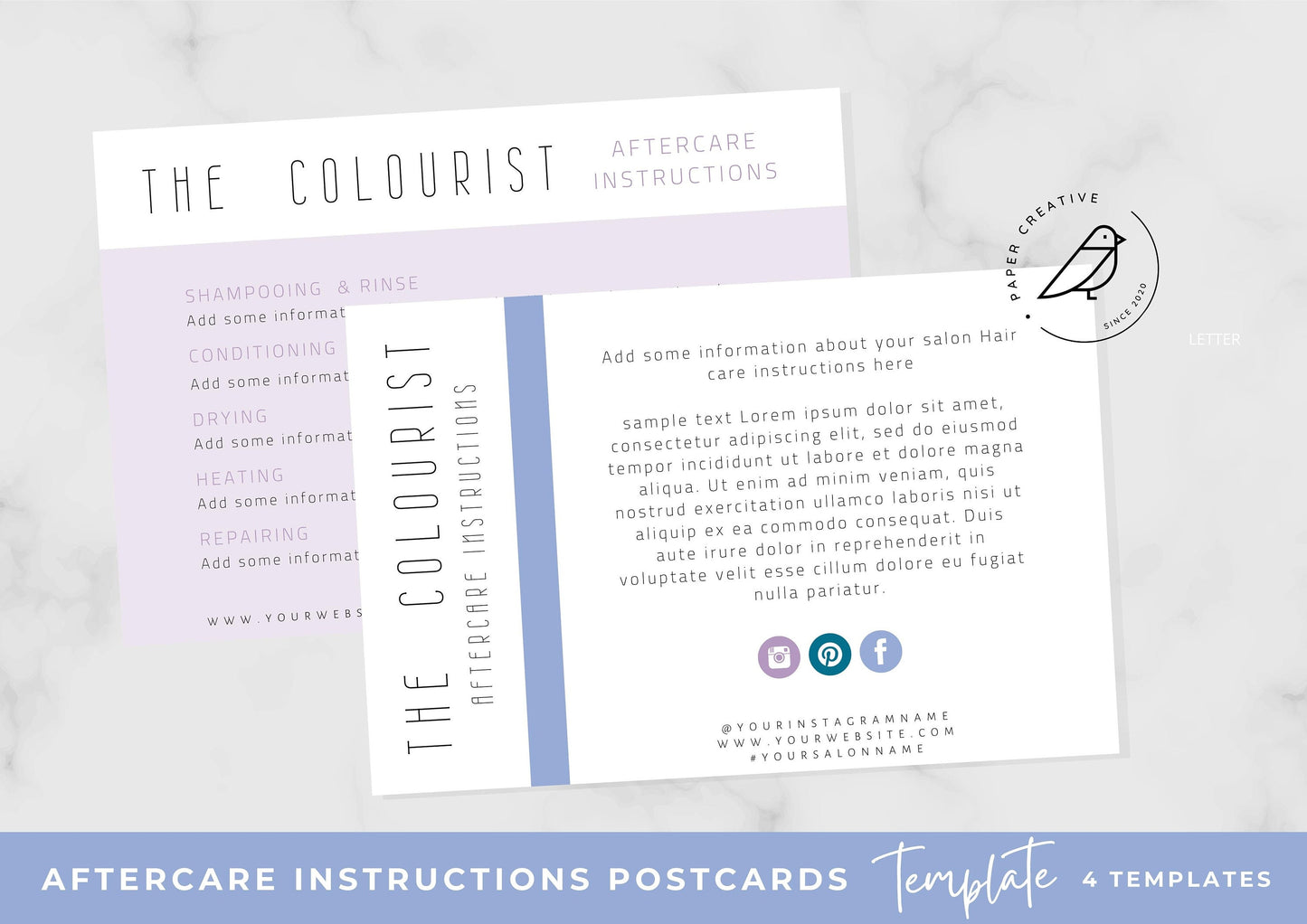 Aftercare Instructions postcard templates | Salon Services  | Pricing Guide | Hair Salon Template |  | digital download | Pastel Pop