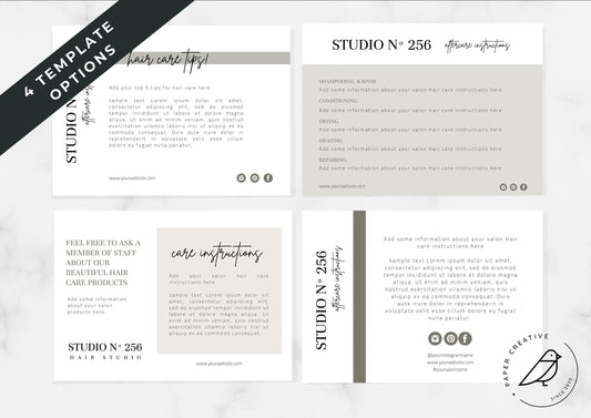 Aftercare Instructions postcard templates | Salon Services  | Pricing Guide | Hair Salon Template |  | Moss Green