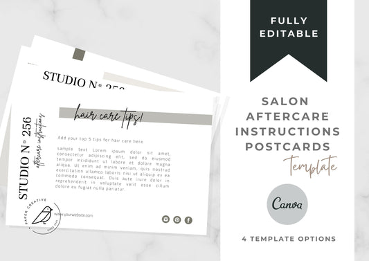 Aftercare Instructions postcard templates | Salon Services  | Pricing Guide | Hair Salon Template |  | Moss Green