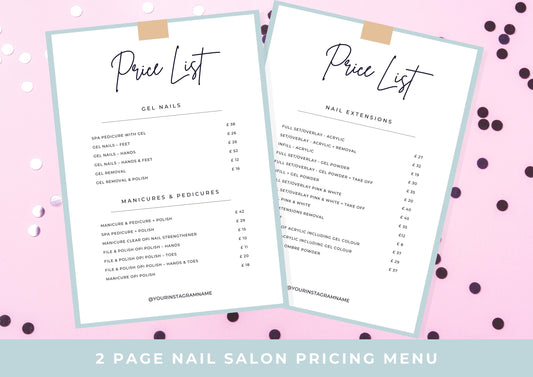 Nail Salon Services Pricing Menu | Pricing Guide | Nail Salon Template | Brochure Template | Business Template | Baby blue