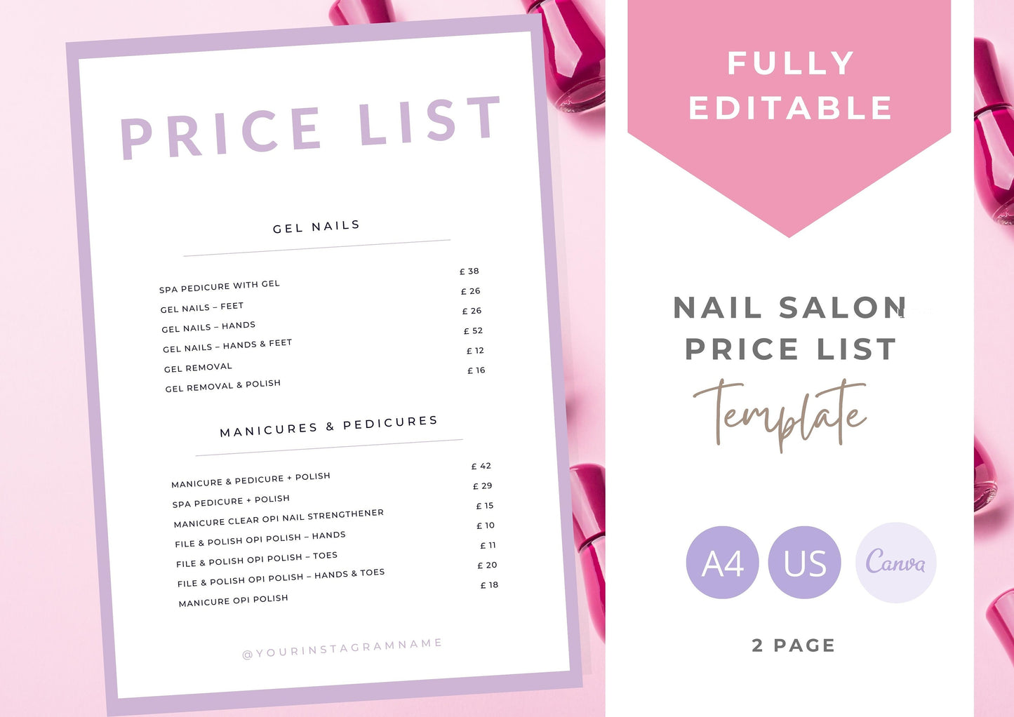 Nail Salon Services Pricing Menu | Pricing Guide | Nail Salon Template | Brochure Template | Business Template | Lollipop purple