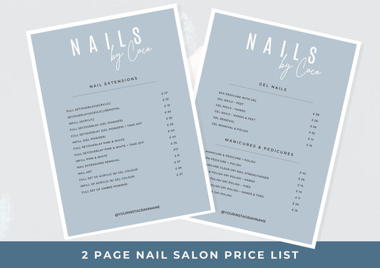 Nail Salon Services Pricing Menu | Pricing Guide | Nail Salon Template | Brochure Template | Business Template | Blue Lagoon