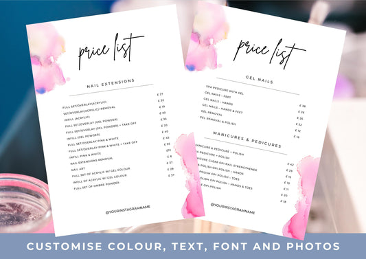 Nail Salon Services Pricing Menu | Pricing Guide | Nail Salon Template | Brochure Template | Business Template | Pretty Petals