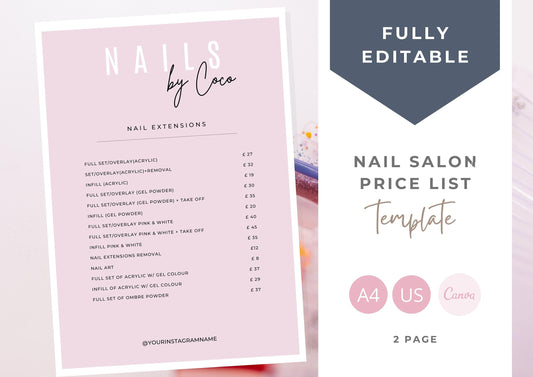 Nail Salon Services Pricing Menu | Pricing Guide | Nail Salon Template | Brochure Template | Business Template | Strawberry Ice