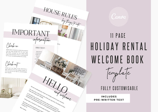 Welcome Book Template | Airbnb Welcome Guide | Editable Canva Airbnb | House manual Superhost eBook | Host signs | VRBO | Lavender