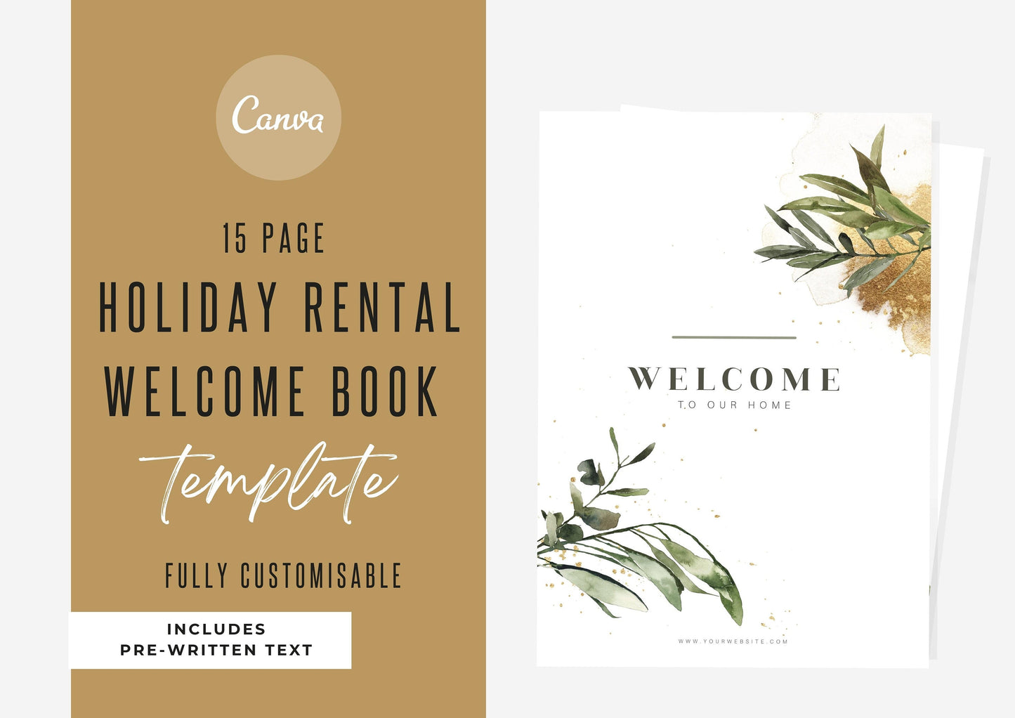 Welcome Book Template | Canva Template | AirBnb | Host Guide | Welcome Book | Home Rental Guidebook | Vacation Guide | Golden Leaves