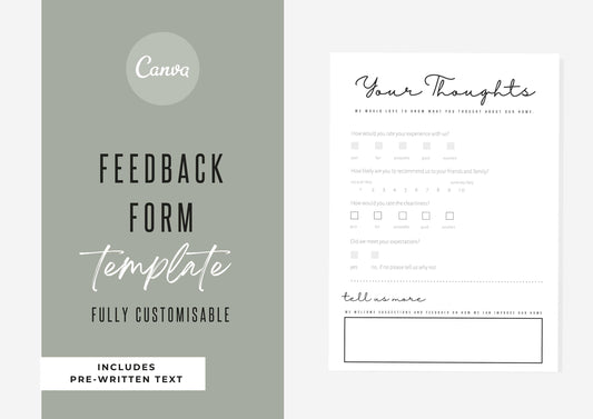 Feedback Form Guest | Canva Template | AirBnb | Host | VRBO | Feedback Form | Home Rental | Vacation Template | Feedback | Woodland Barn