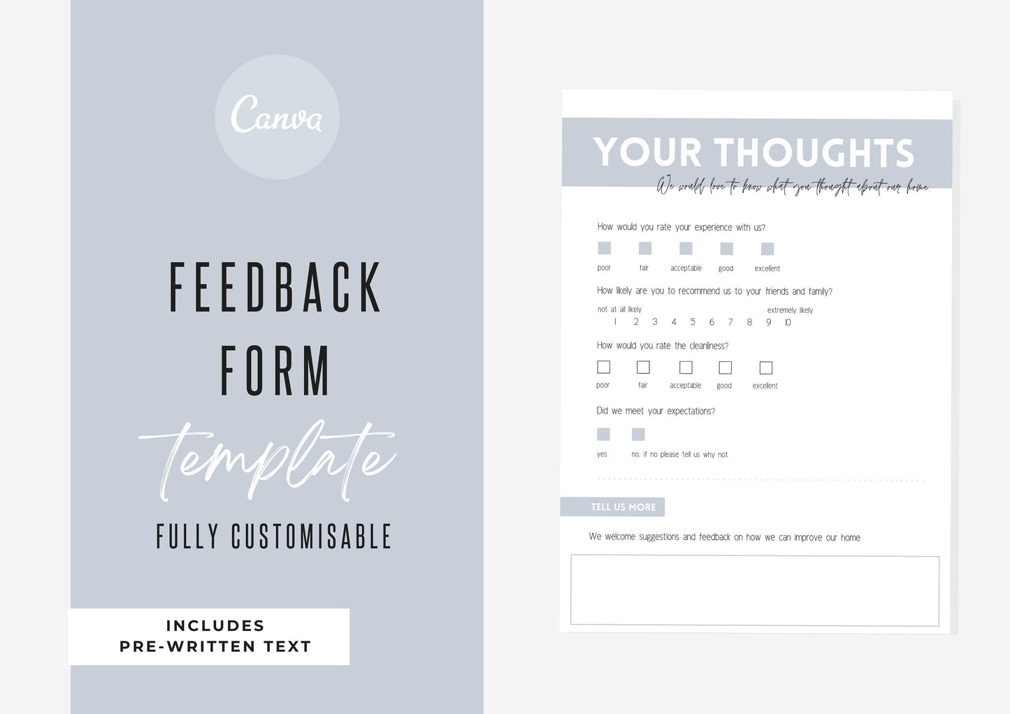 Feedback Form Guest | Canva Template | AirBnb | Host | VRBO | Feedback Form | Home Rental | Vacation Template | Feedback | Misty Grey