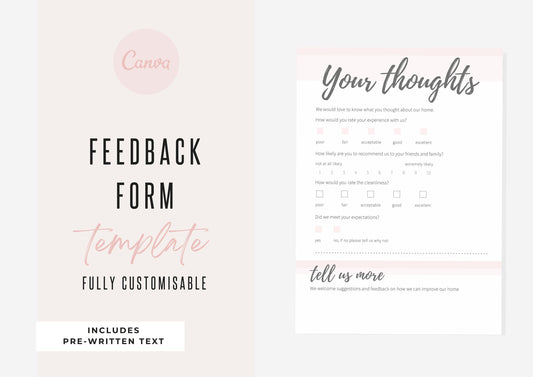 Feedback Form Guest | Canva Template | AirBnb | Host | VRBO | Feedback Form | Home Rental | Vacation Template | Feedback | Casa Rose