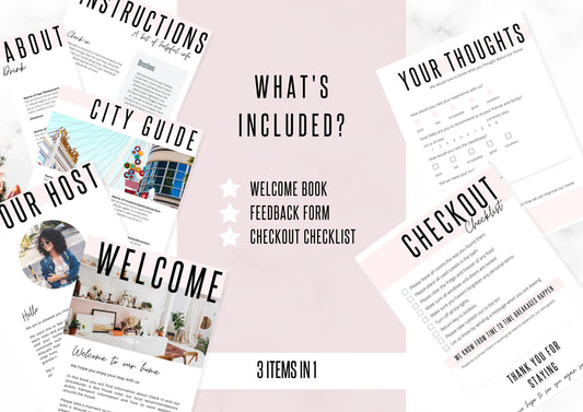 Host Bundle | Welcome Book | Checklist | Feedback Form | Welcome Guide |  VRBO | Guest Book Template |AirBnb | Vacation Rental | Cotton Pink