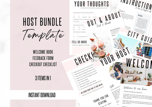 Host Bundle | Welcome Book | Checklist | Feedback Form | Welcome Guide |  VRBO | Guest Book Template |AirBnb | Vacation Rental | Cotton Pink