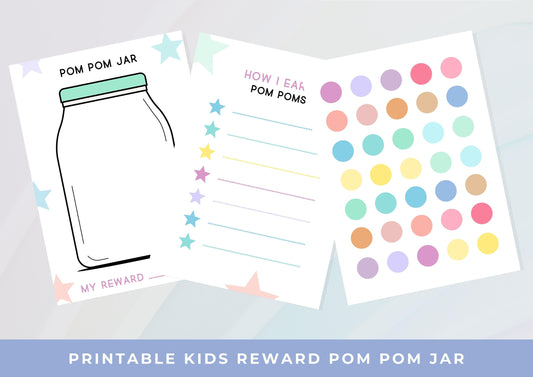 Kids Reward Pom Pom Jar printable , Cute Reward printable , Kids Reward Chart Printable INSTANT DOWNLOAD, Toddlers Reward Chart, A4, Pastel