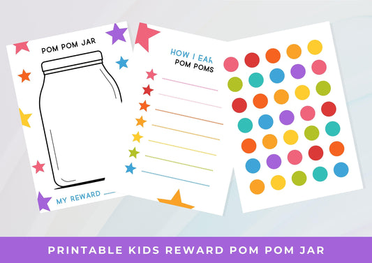 Kids Reward Pom Pom Jar printable , Cute Reward printable , Kids Reward Chart Printable INSTANT DOWNLOAD, Toddlers Reward Chart, A4, Rainbow