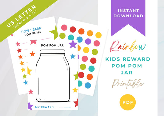 Kids Reward Pom Pom Jar printable , Cute Reward printable , Kids Reward Chart Printable INSTANT DOWNLOAD, Toddlers Reward Chart, Pastel