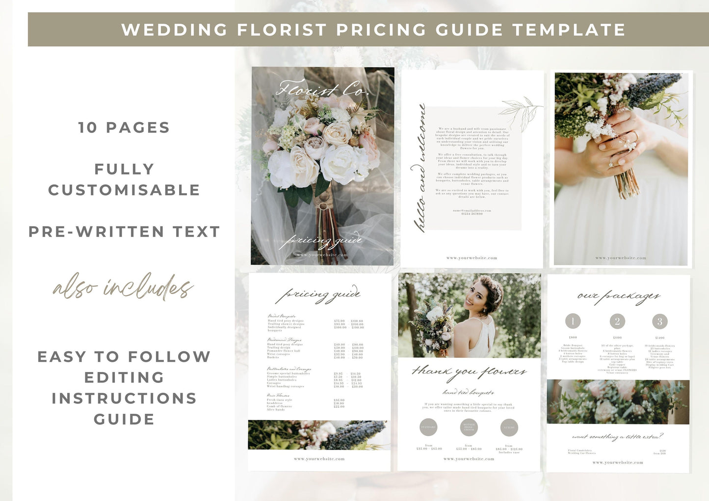 Customisable Wedding Florist Pricing Guide Template - Showcase Your Floral business with this Editable and Professional Template - Calla