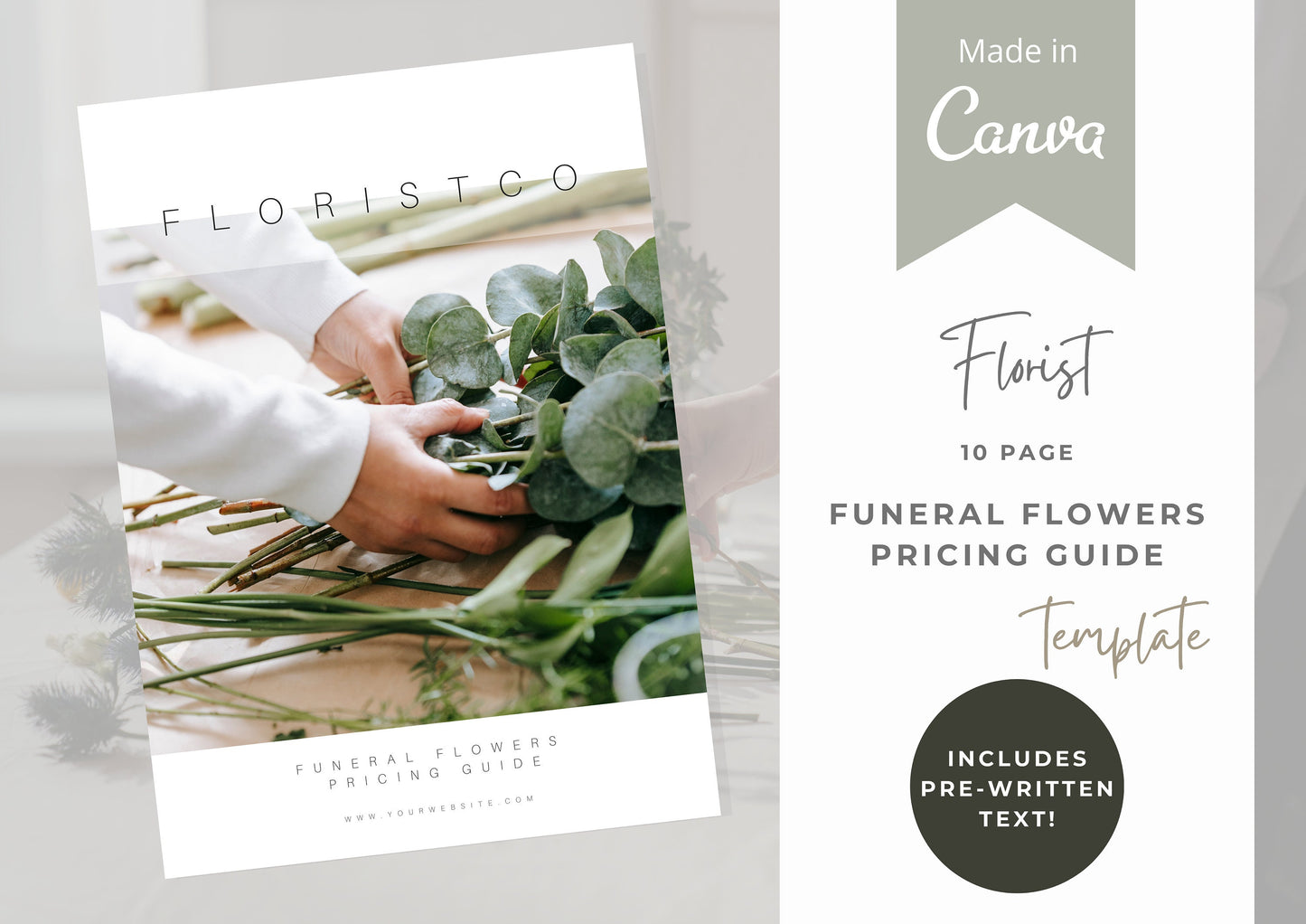 Funeral Florist Pricing Guide  -  Welcome guide - Template for Florists - Florist Templates - Guide - Florist Brochure - Eucalyptus