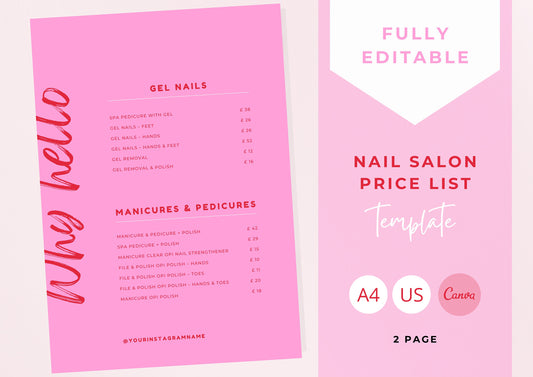 Nail Salon Services Pricing Menu | Pricing Guide | Nail Salon Template | Brochure Template | Business Template | Sugarplums