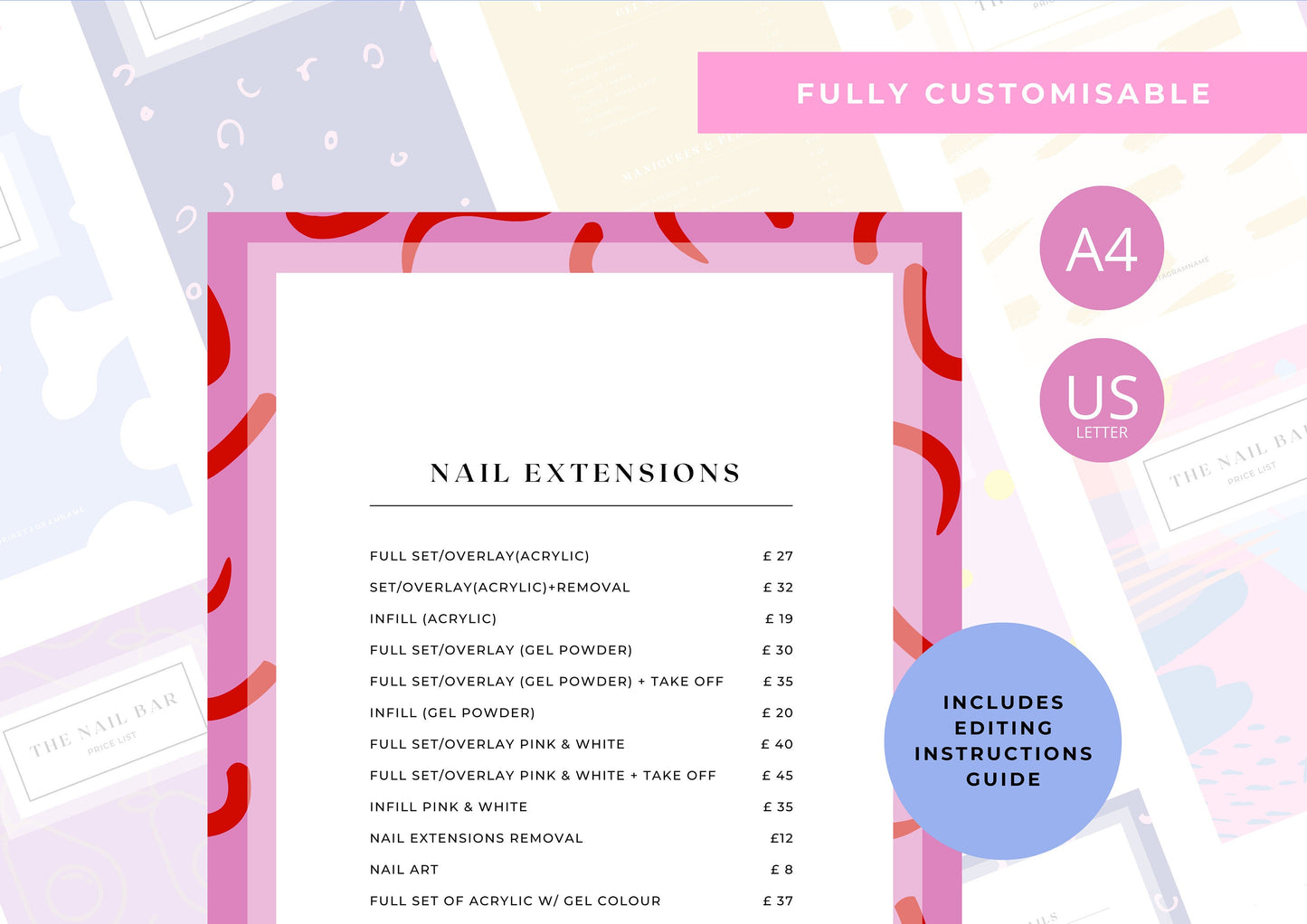 Nail Salon Services Pricing Menu | Pricing Guide | Nail Salon Template | Brochure Template | Business Template | Very Cherry