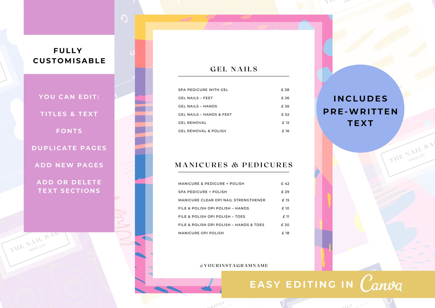 Nail Salon Services Pricing Menu | Pricing Guide | Nail Salon Template | Brochure Template | Business Template | Strawberry Cheesecake