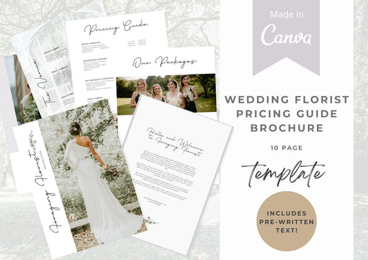 Wedding Florist Pricing Guide -  Welcome guide - Template for Florists - Florist Templates - Guide - Florist Brochure - Peony